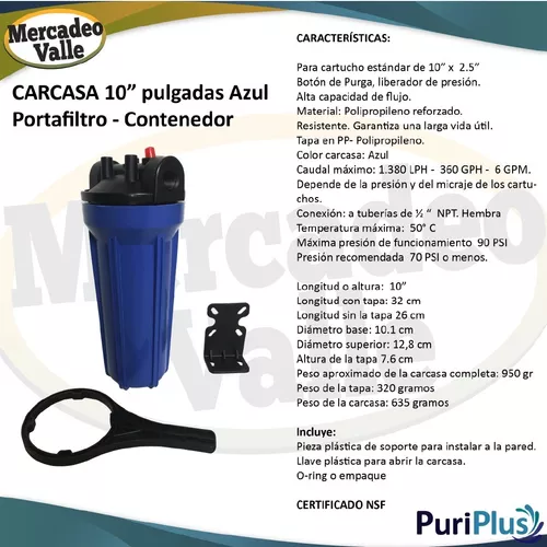 RC- Contenedor Porta-Filtro Cartuchos De 10' + Soporte + Llave