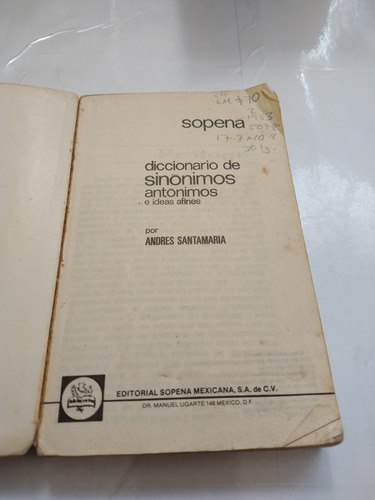 Diccionario De Sinónimos Antónimos E Ideas Afines Ed Sopena (Usado)