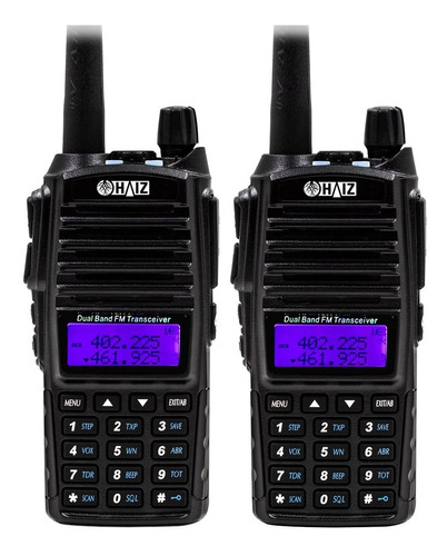 Kit 2 Rádio Comunicador 5w Haiz Vhf /uhf/ Fm Dual Band Uv-82 Cor Preto