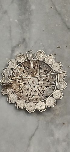 Dije, Colgante, Broche Prendedor De Plata Filigrana S/traba Plateado (Usado)