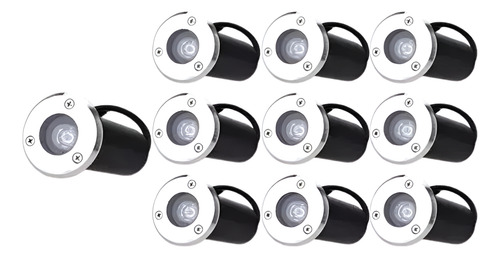 Pack X10 Focos Led Piso 1w 220v Exterior Luz Calida Jardin
