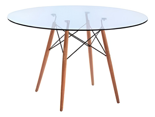 Juego Comedor Mesa Eames Redonda Vidrio + 4 Sillas Torino Color Negro