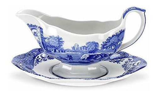 Bote Y Soporte Para Salsa Italiana Azul Spode De 9 Onzas