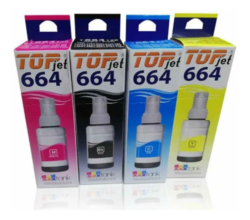 Kit Tinta Epson Topjet T664 Compatible Cian Magenta Amarillo