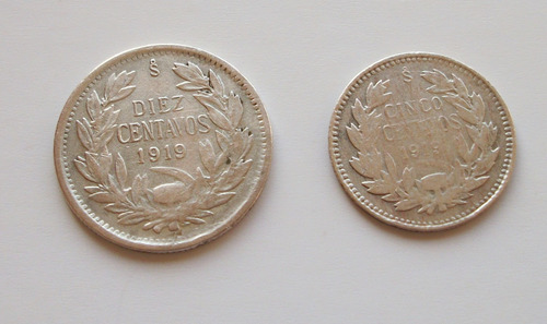 Monedas Antiguas De Chile De 5 Y 10 Cent 1919 De Plata (rg) (Usado)