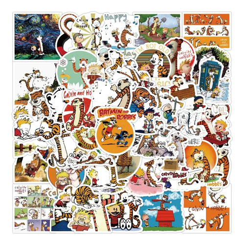 50 Stickers De Calvin Y Hobbes - Etiquetas Autoadhesivas