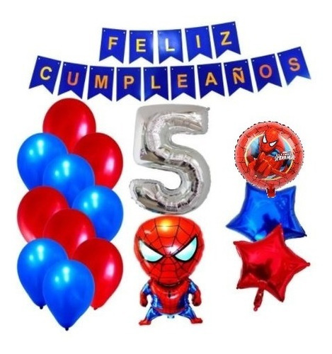 Combo Kit Deco Fiesta Globos Spiderman Banderin