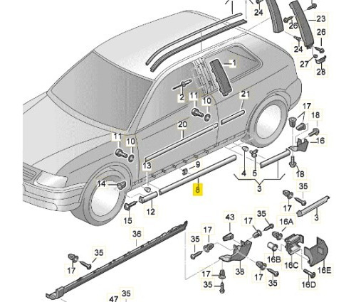 Moldura Puerta Tras Der Original - Audi A3 4p (2001 - 2003)