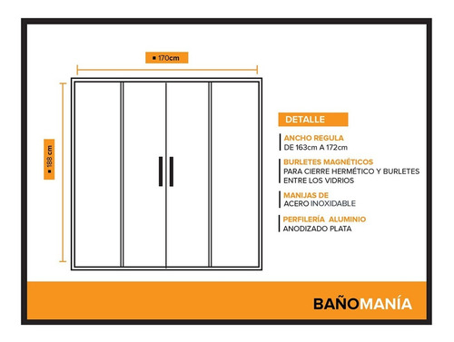 Imagen 5 de 10 de Mampara Baño Corrediza 170 X 190 Esmerilada 18 Cuotas
