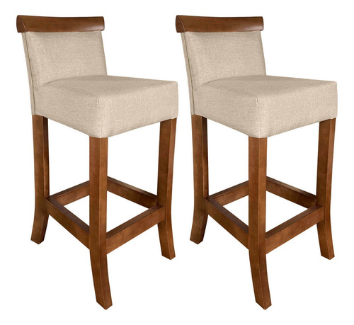 Kit Banqueta Para Cozinha Americana 2 Unidades Bistro Balcao Acabamento Da Estrutura Verniz Cor Imbuia / Bege | 65cm