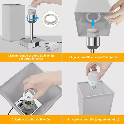 Lámpara De Mesa De Noche Táctil Con Usb A+c Y Toma Ac