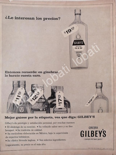 Cartel Publicitario Retro Ginebra Gilbeys 1966 /v335