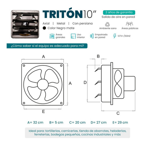 Imagen 3 de 7 de Extractor De Aire Industrial 10'' Metálico Masterfan Triton