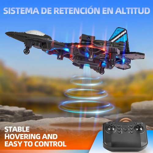 Lictin Drones Para Niños Avión Rc 2.4ghz De Combate Con Giro De 360°, Con Giroscopio De 6 Ejes Y Radar De Evitación De Obstáculos , Con Baterías Duales , Con Luces Led De Navegación De Colores Azules