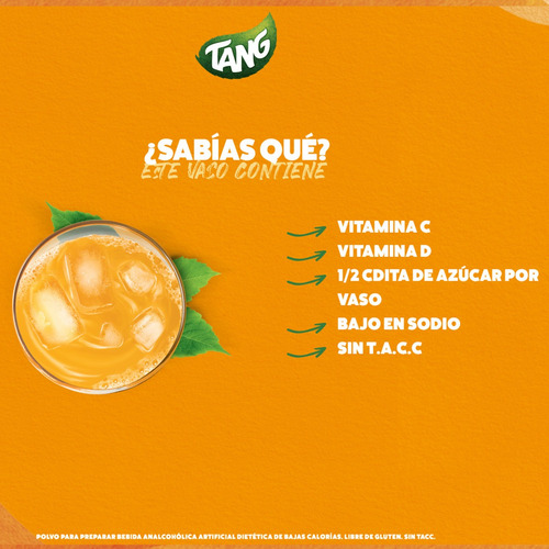 Imagen 3 de 9 de Jugo Polvo Tang Naranja C + D Sin Tacc Libre De Gluten X20
