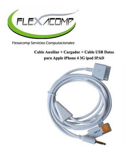 Cable Auxiliar + Cargador + Cable Usb Datos  iPod iPhone Ipa