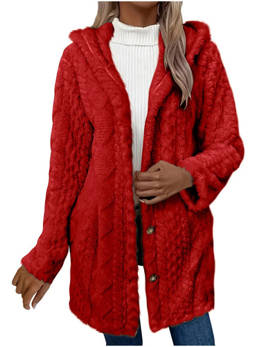 Chaqueta De Punto De Manga Larga Con Capucha De Felpa Para Mujer