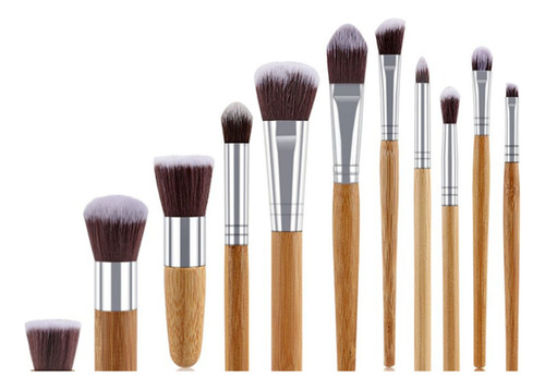 Set De Brochas De Maquillaje 11 Piezas Mango De Bambú