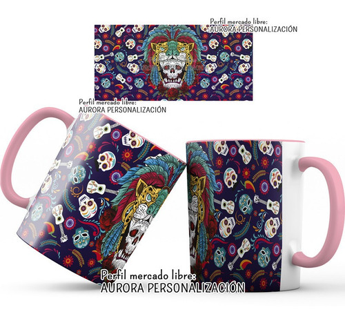 Mug  Taza Oreja Rosada Calavera Catrinas Halloween 006