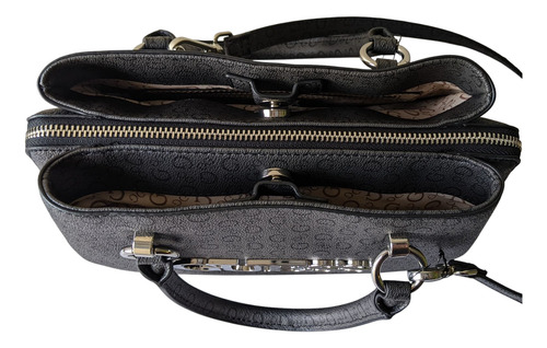 Bolsa Satchel Guess 100% Original Reinee Gris Oscuro Monogram Níquel Gris Oscuro