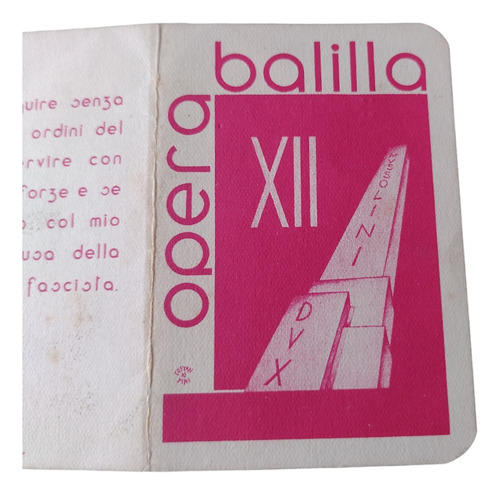 Italia 1934 Carnet Miembro De La Onb Opera Nazionale Balilla