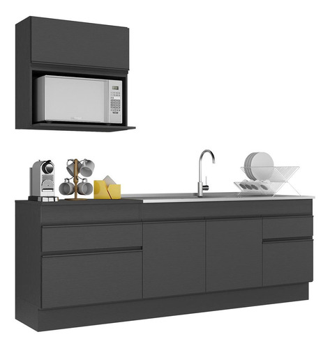 Armário De Cozinha Compacta 220cm Veneza Multimóveis V2110 Cor Preto