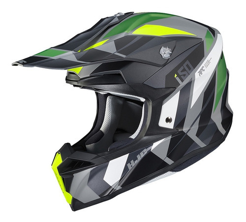 Casco de motocross Hjc I50 Vanish Velocross Enduro Trail, color gris/negro/verde/amarillo, talla 60