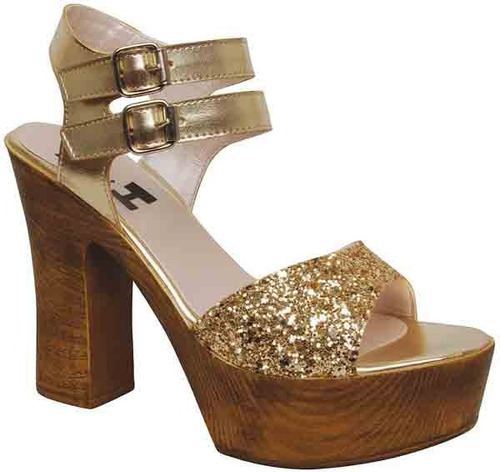 Sandalia Faja Glitter Taco Palo Con Doble Pulsera / Dom395