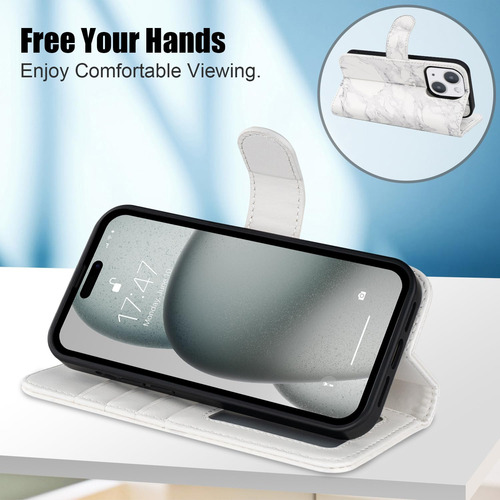 Funda Para iPhone 15 Plus Cartera Desmontable Gris Marmol