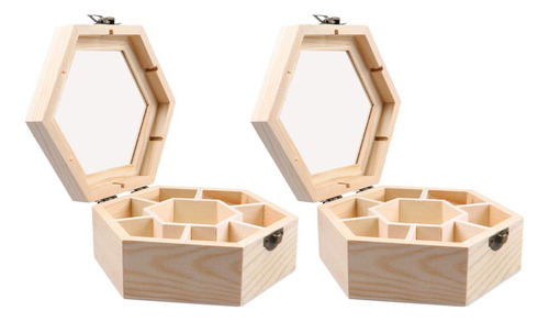 Caja Joyeria Hexagonal Madera 7 Compartimento Para Blanco