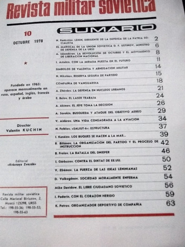 Revista Militar Sovietica. N*10. Octubre 1978. (Usado)