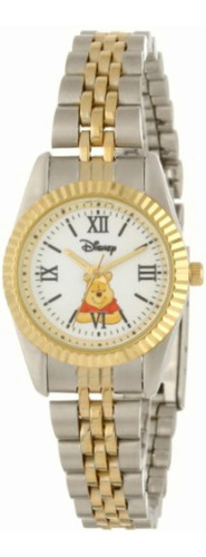 Disney Winnie Reloj Para Dama, Color Plateado Y Oro