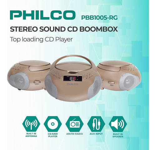 Reproductor De Cd Philco Radio Am-fm, Rosa Dorado