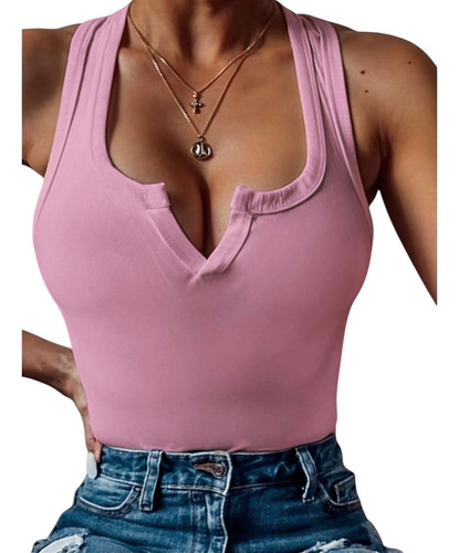 Blusa Con Escote En V Y Tirantes Anchos Para Mujer -19