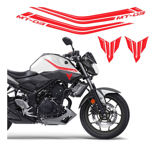 Adesivo Yamaha Mt-03 2016/18 Faixas Tanque Vermelho Resinado