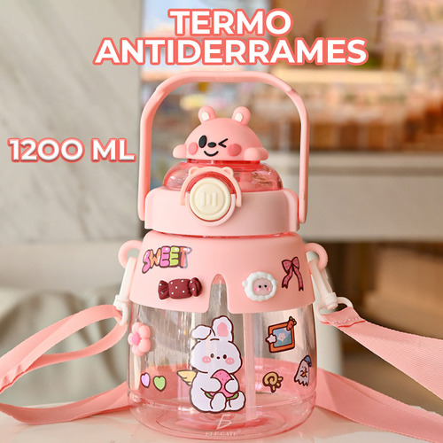 Botella Cantimplora Agua Diseño Oso Kawaii Infantil 950 Ml Color Rosa Ele-Gate VAS.44.2