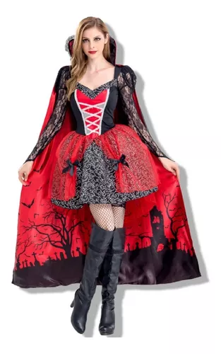 Fantasia Halloween Vampira Black Maravilhosa Feminina + Capa