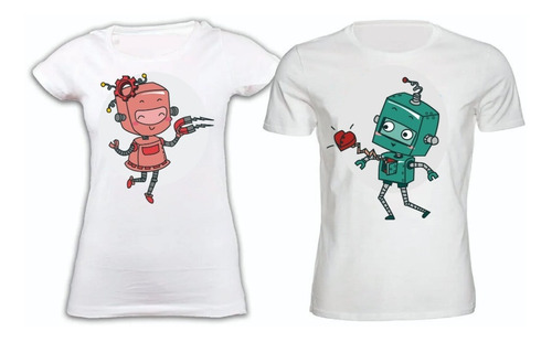 Par De Playeras Para Pareja Novios Blanca Robots