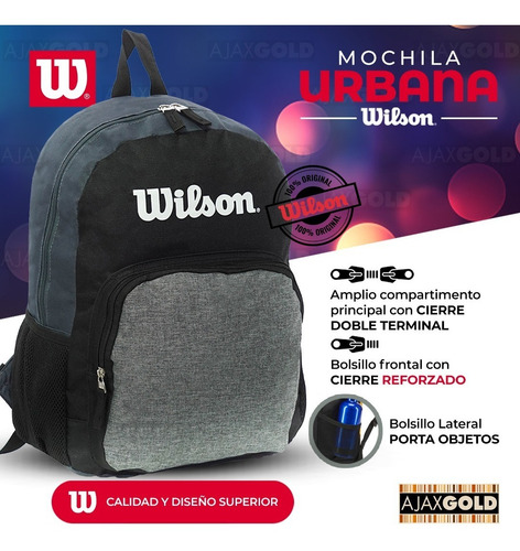 Imagen 2 de 7 de Mochila Wilson Urbana Deportes Porta Notebook Gym Reforzada