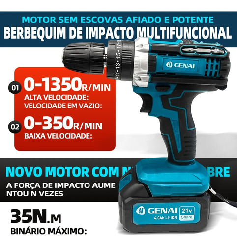 Kit 3em1 Parafusadeira Impacto E Esmeril 21v 2 Bats C Maleta