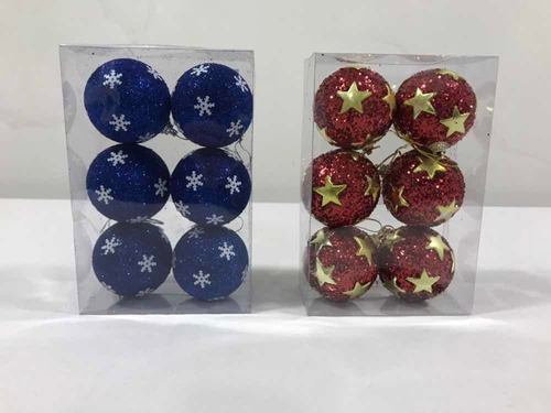 Set De Bolas De Navidad X 6 Pcs Con Decoración Copo Ó Stars