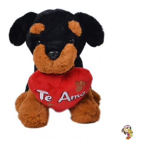 Perro De Peluche Con Corazón Bordado Rottweiler Importado