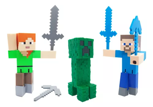 8 Bonecos Minecraft - Steve, Alex, Creeper - Coleção do Paraguai