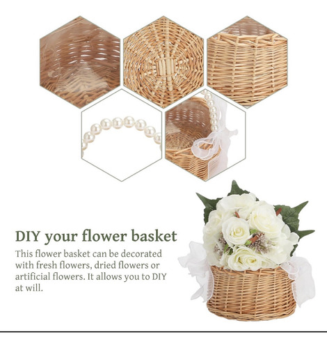 Cesta De Flores De Mimbre Y Ratán Para Niños Con Correa De P