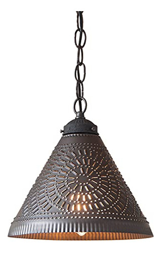 Wellington Shade Light Pendant In Kettle Black Punched ...