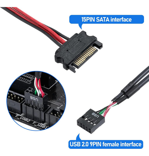 Divisor De Cabezal Usb De 9 Pines Con Cable De Alimentación,