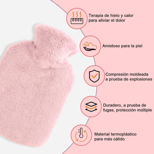 Bolsa De Agua Caliente De Goma 2 L Con Funda Terciopelo