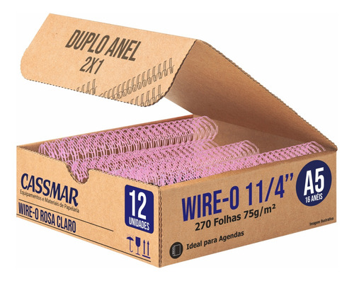 Wire-o Para Encadernação 2x1 A5 Rosa Claro 1 1/4 270fls 12un