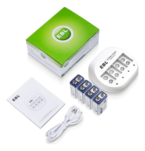Cargador De Batería 9v 4 Bahías Con 4 Baterías 600mah