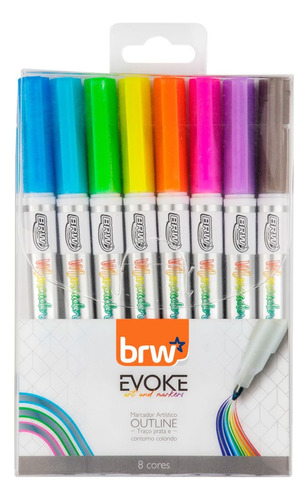 Marcador Evoke Outline Blister 8colores Brw Plateado Y Color
